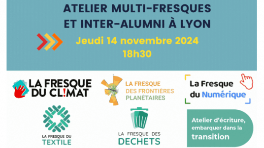 Atelier multi-fresques et inter-alumni à Lyon : Climat - Frontières Planétaires - Déchets - Numérique - Textile - Atelier d'écriture